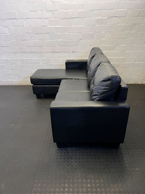 Stylish Black Faux Leather L-Shape Corner Couch - Visible damages