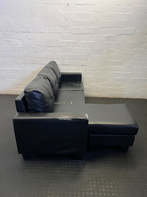 Stylish Black Faux Leather L-Shape Corner Couch - Visible damages