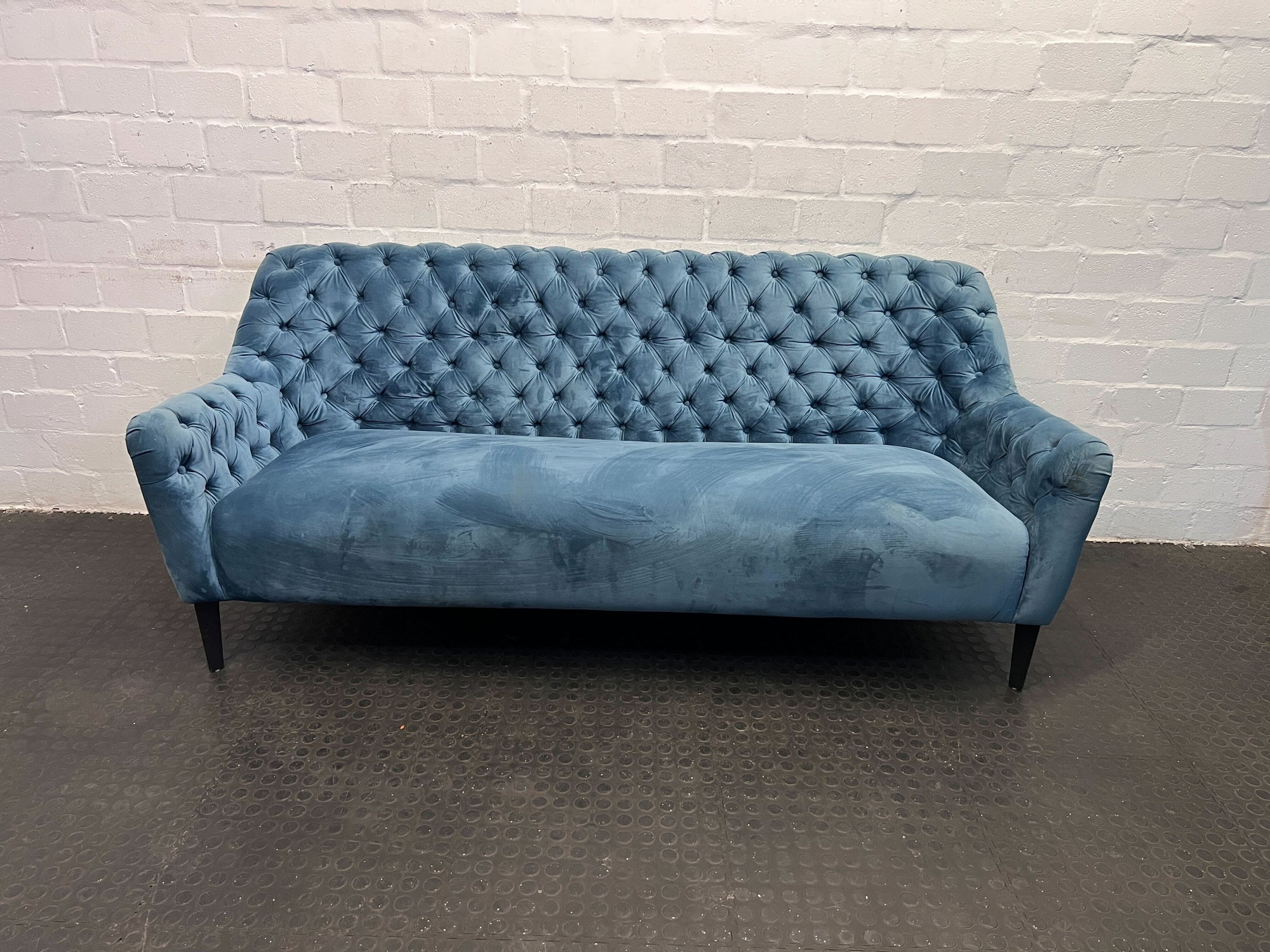 Brando Cielo Vintage Blue Velvet Tufted Sofa