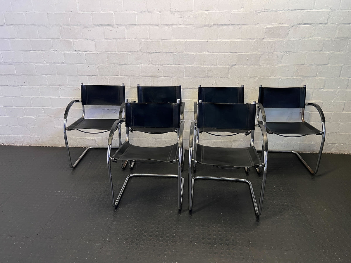 Vintage Black Leather & Chrome Cantilever Chair - Fair used