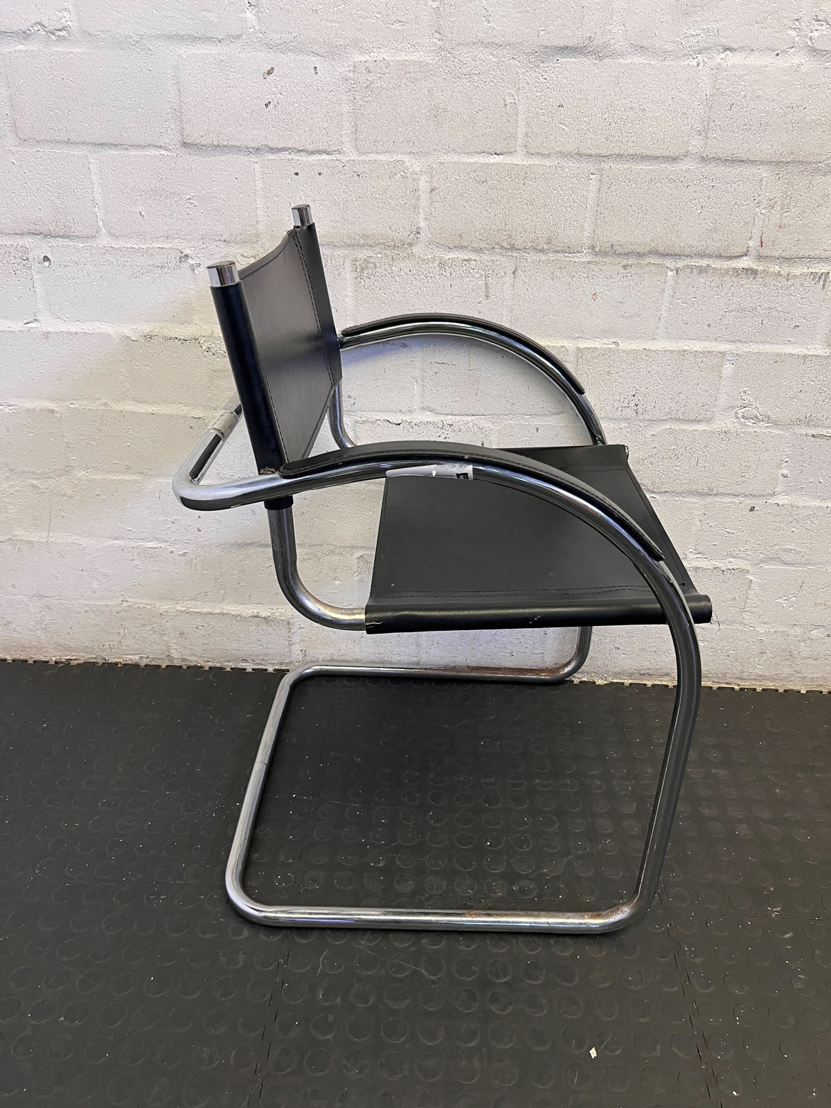 Vintage Black Leather & Chrome Cantilever Chair - Fair used