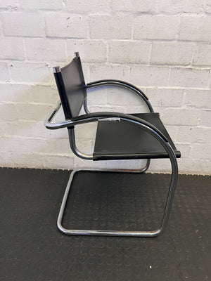 Vintage Black Leather & Chrome Cantilever Chair - Fair used
