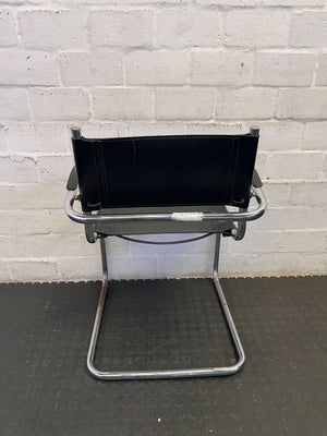 Vintage Black Leather & Chrome Cantilever Chair - Fair used