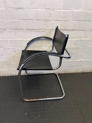 Vintage Black Leather & Chrome Cantilever Chair - Fair used
