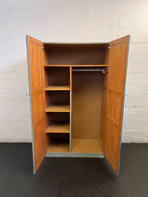 Charming Distressed Blue 2-Door Cabinet with Stenciled Panels - Fair used