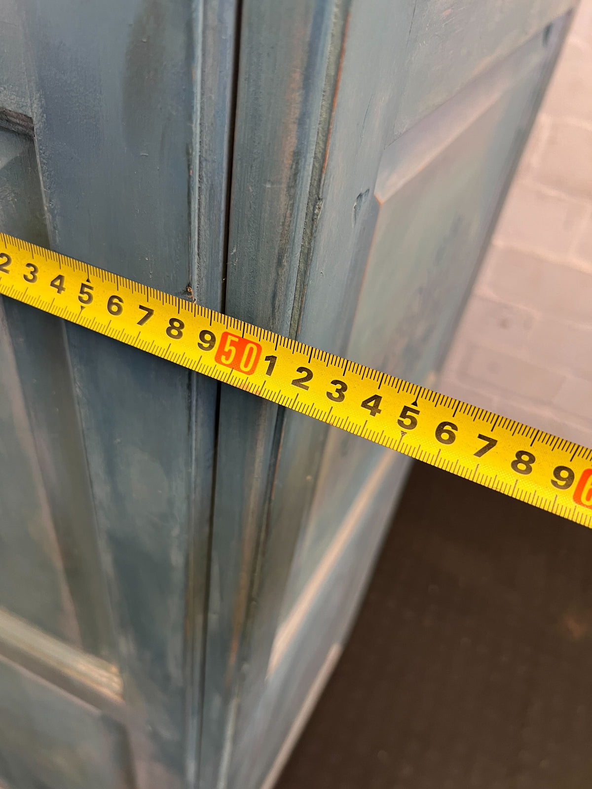 Charming Distressed Blue 2-Door Cabinet with Stenciled Panels - Fair used