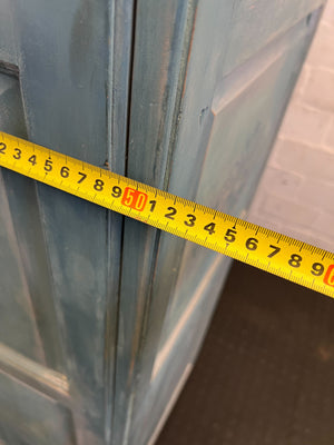 Charming Distressed Blue 2-Door Cabinet with Stenciled Panels - Fair used