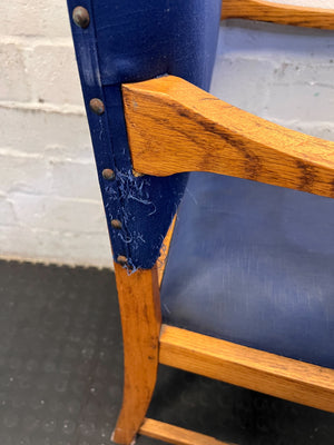 Classic Wooden Armchair with Navy Blue Upholstery - Fair used