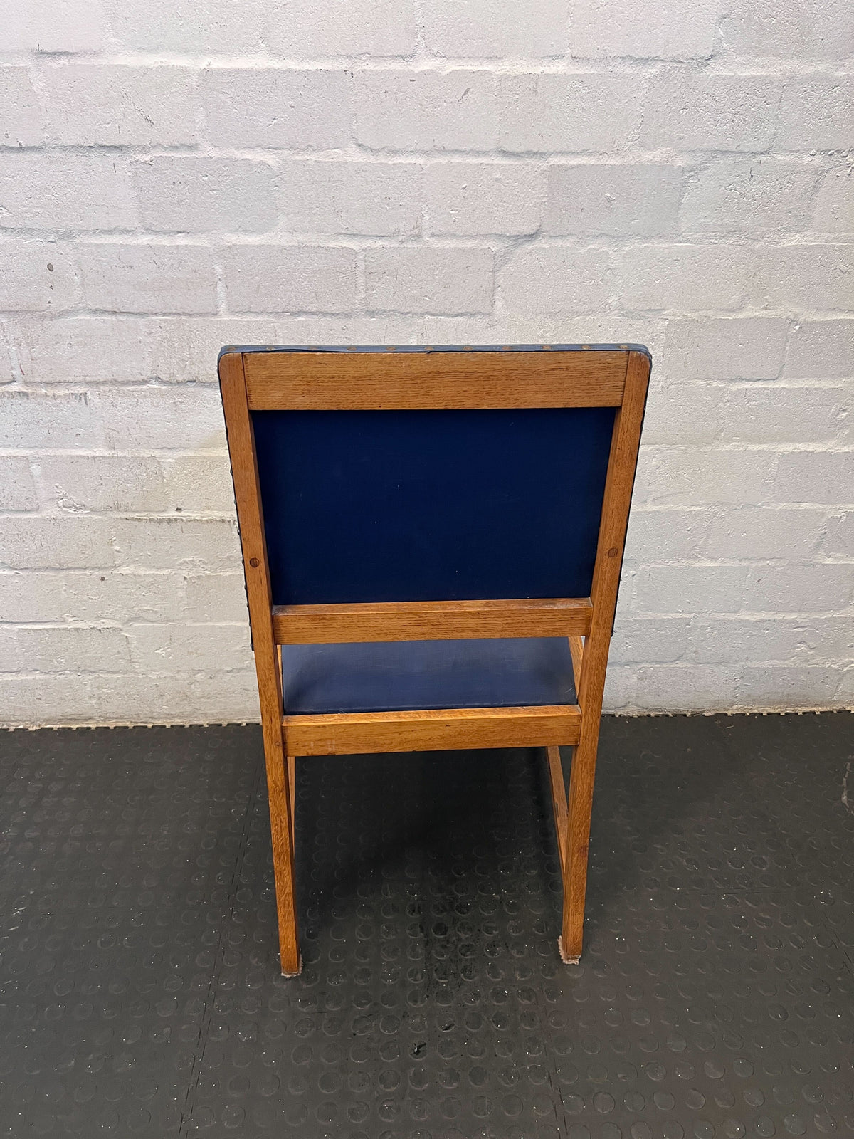 Classic Wooden Armchair with Navy Blue Upholstery - Fair used
