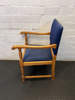 Classic Wooden Armchair with Navy Blue Upholstery - Fair used