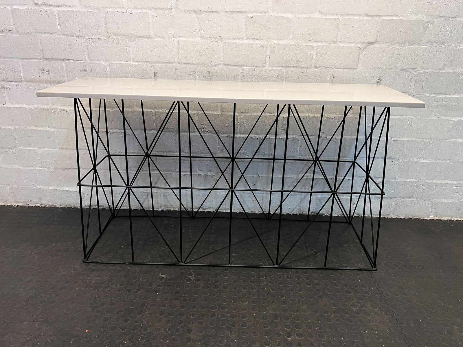 Modern Geometric Marble Console Table - White Top with Black Wire Frame