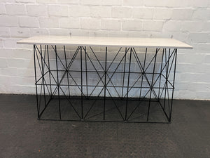 Modern Geometric Marble Console Table - White Top with Black Wire Frame