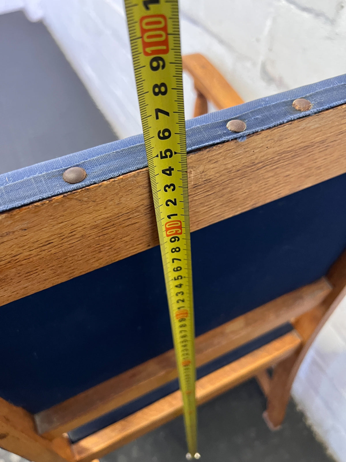 Classic Wooden Armchair with Navy Blue Upholstery - Fair used