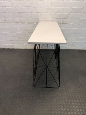 Modern Geometric Marble Console Table - White Top with Black Wire Frame