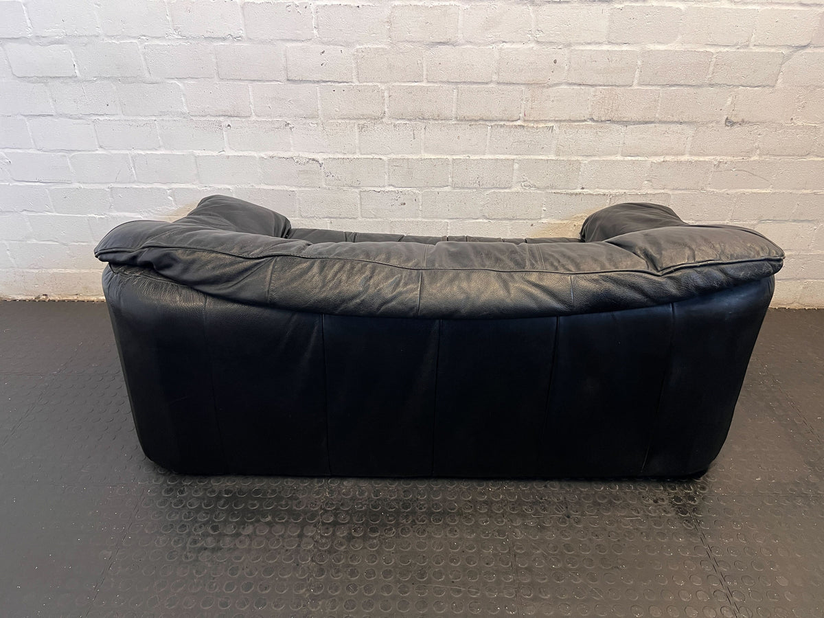 Classic Black Leather Sofa - Cozy 2-Seater- Fair used