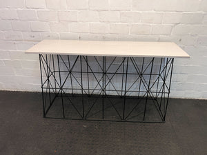 Modern Geometric Marble Console Table - White Top with Black Wire Frame