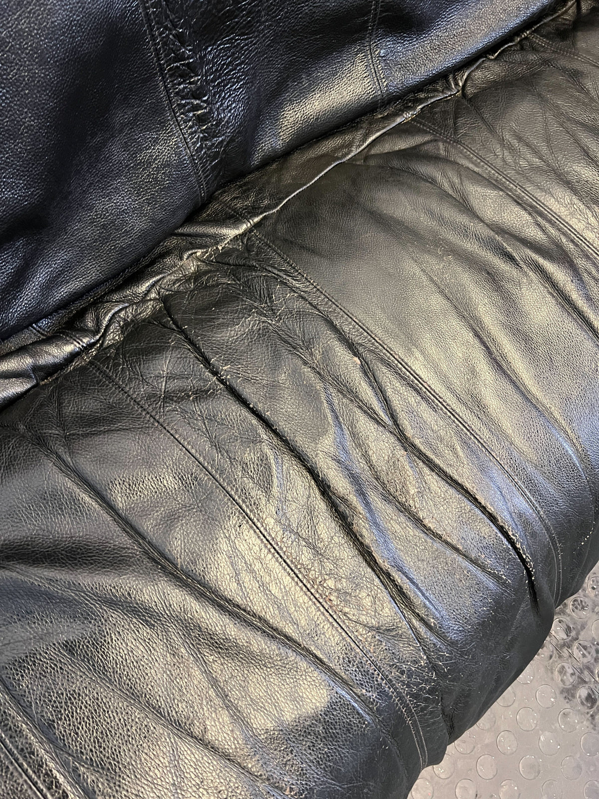 Classic Black Leather 2-Seater Sofa - Fair used