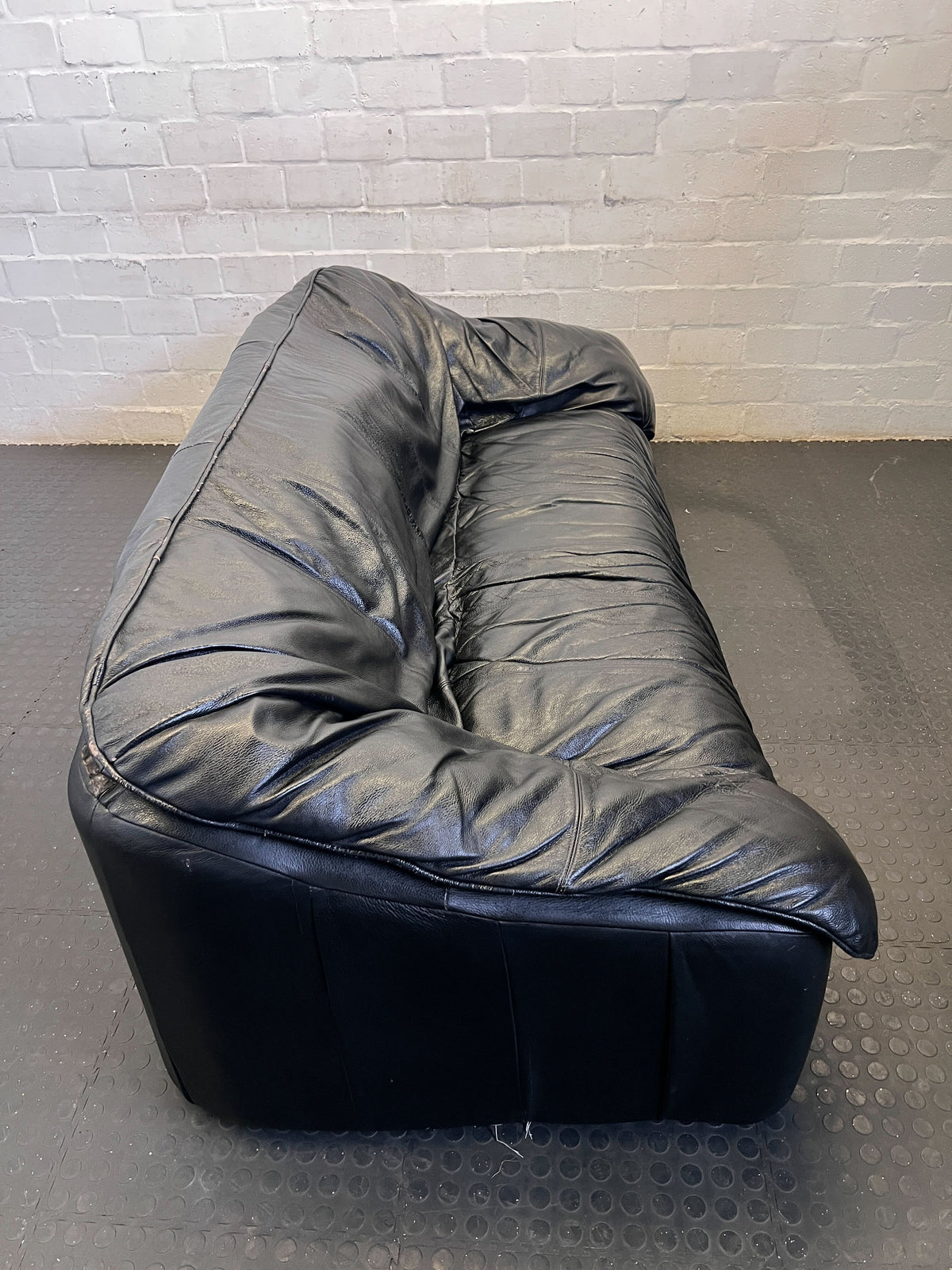 Classic Black Leather 2-Seater Sofa - Fair used