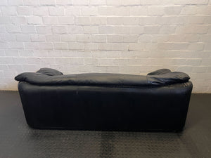 Classic Black Leather 2-Seater Sofa - Fair used