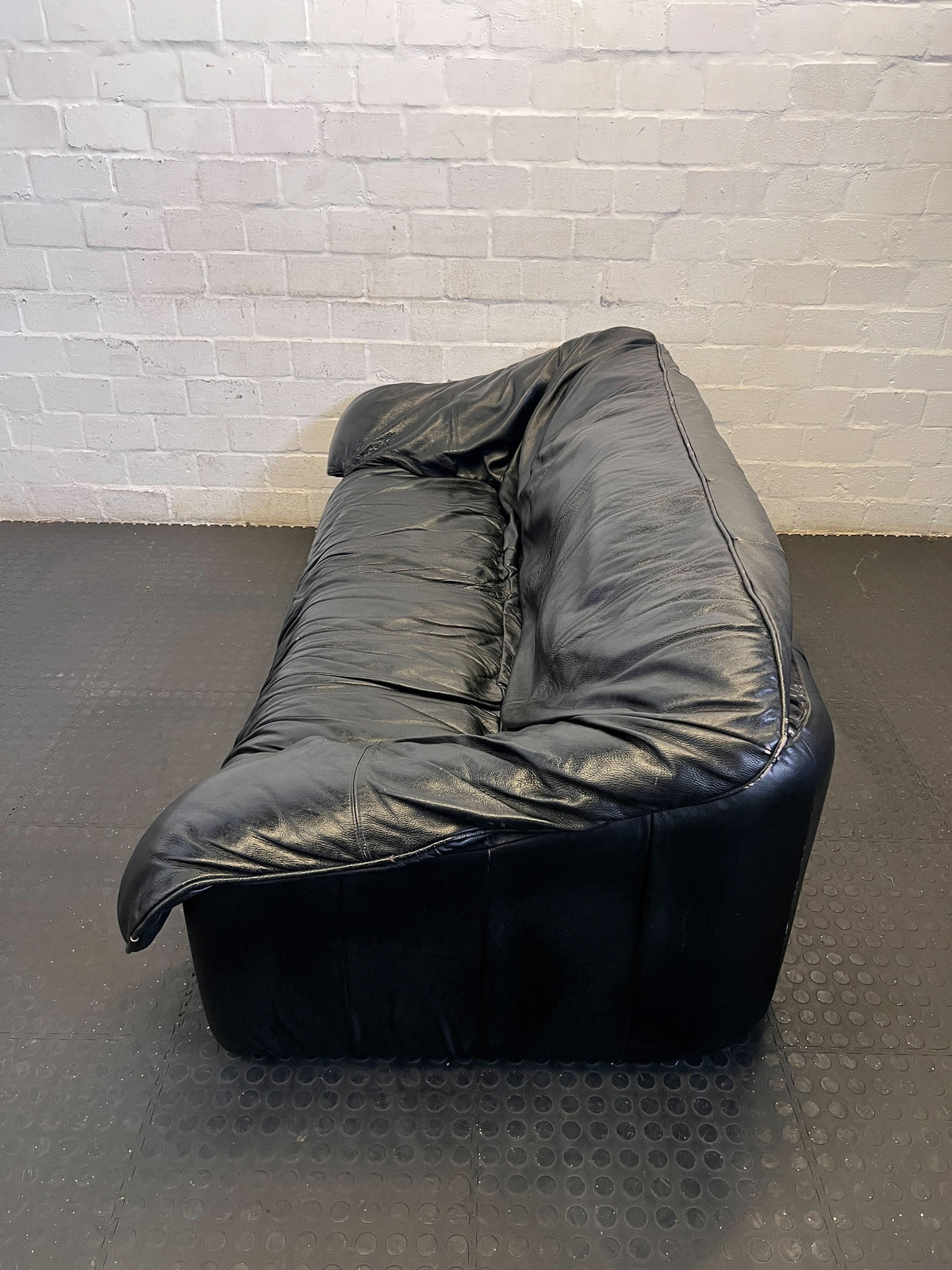 Classic Black Leather 2-Seater Sofa - Fair used