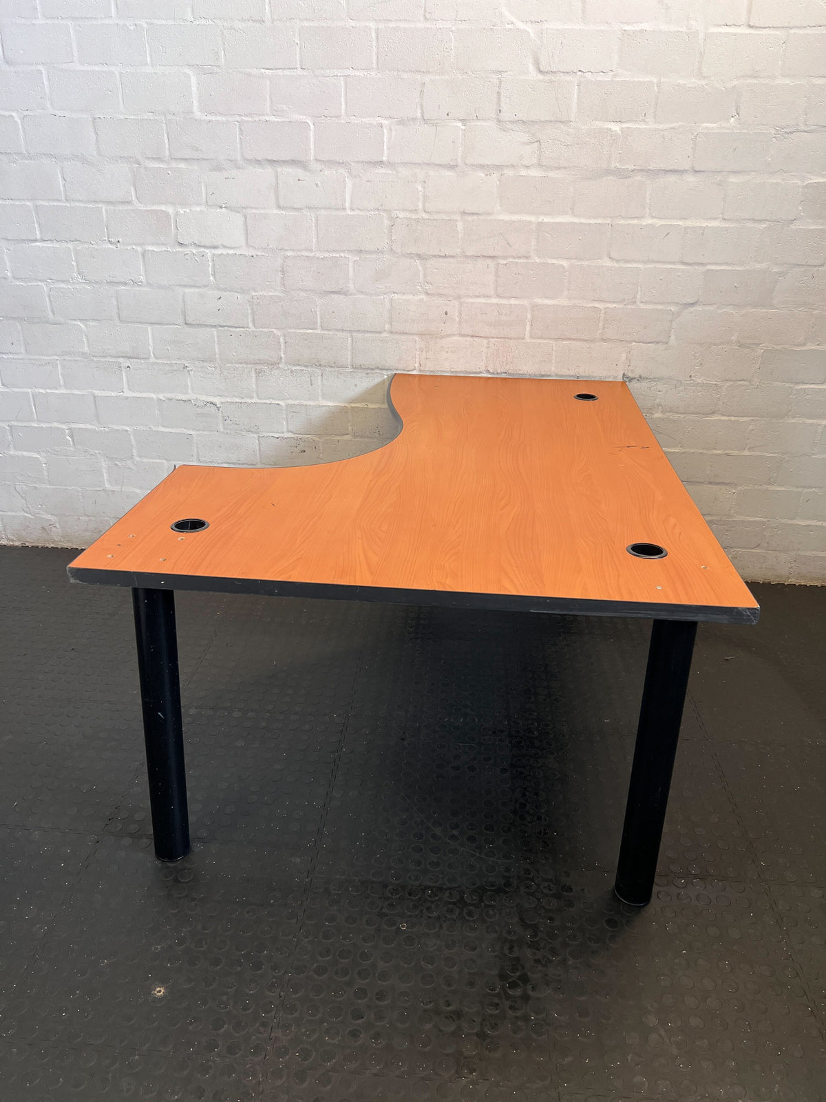 Ergonomic L-Shaped Office Desk - Wood Look & Black Legs - Fair used