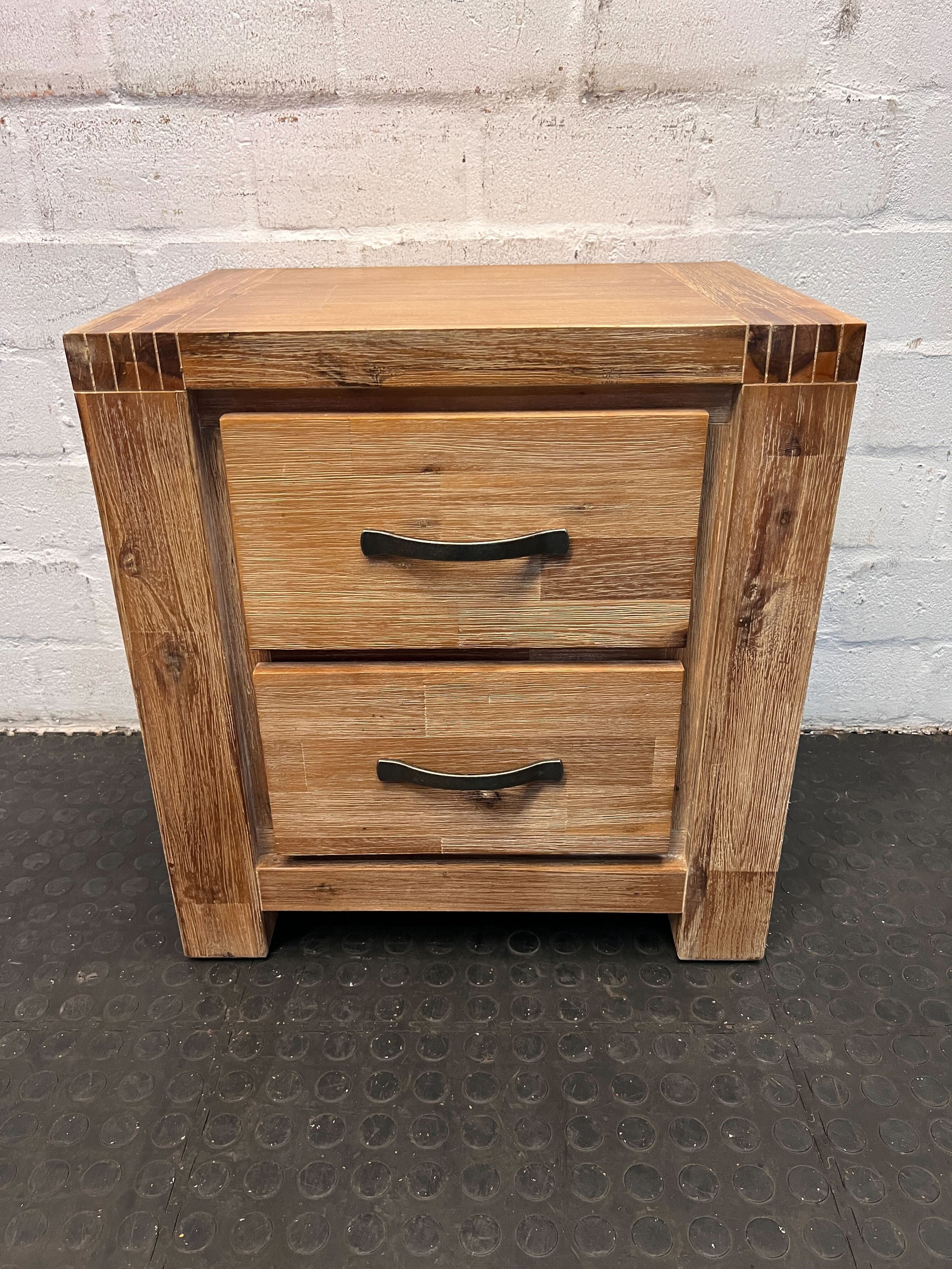 Rustic Wooden Nightstand with 2 Drawers, Farmhouse Style