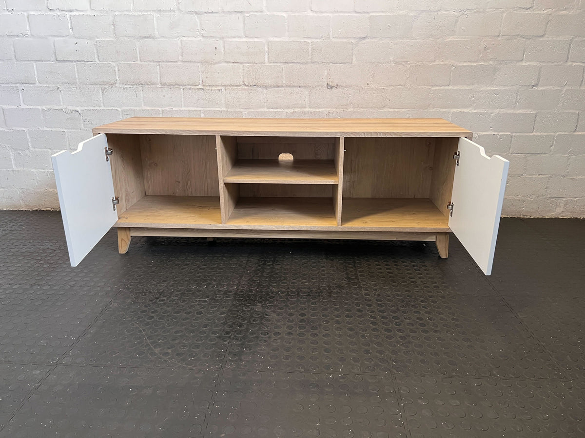 Modern Wood & White TV Unit with Storage - Fair used