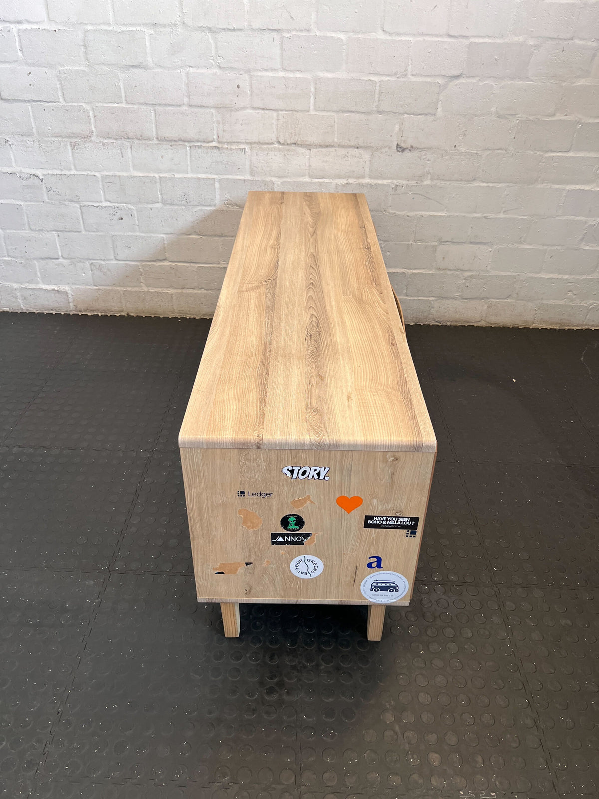 Modern Wood & White TV Unit with Storage - Fair used