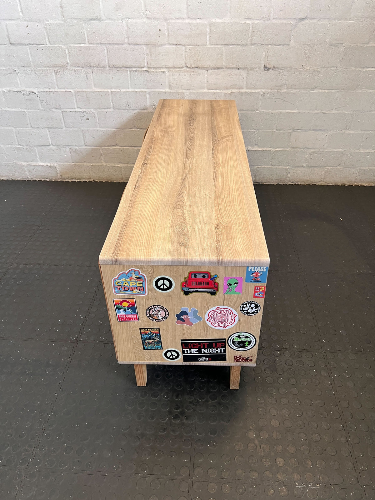 Modern Wood & White TV Unit with Storage - Fair used