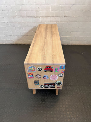 Modern Wood & White TV Unit with Storage - Fair used