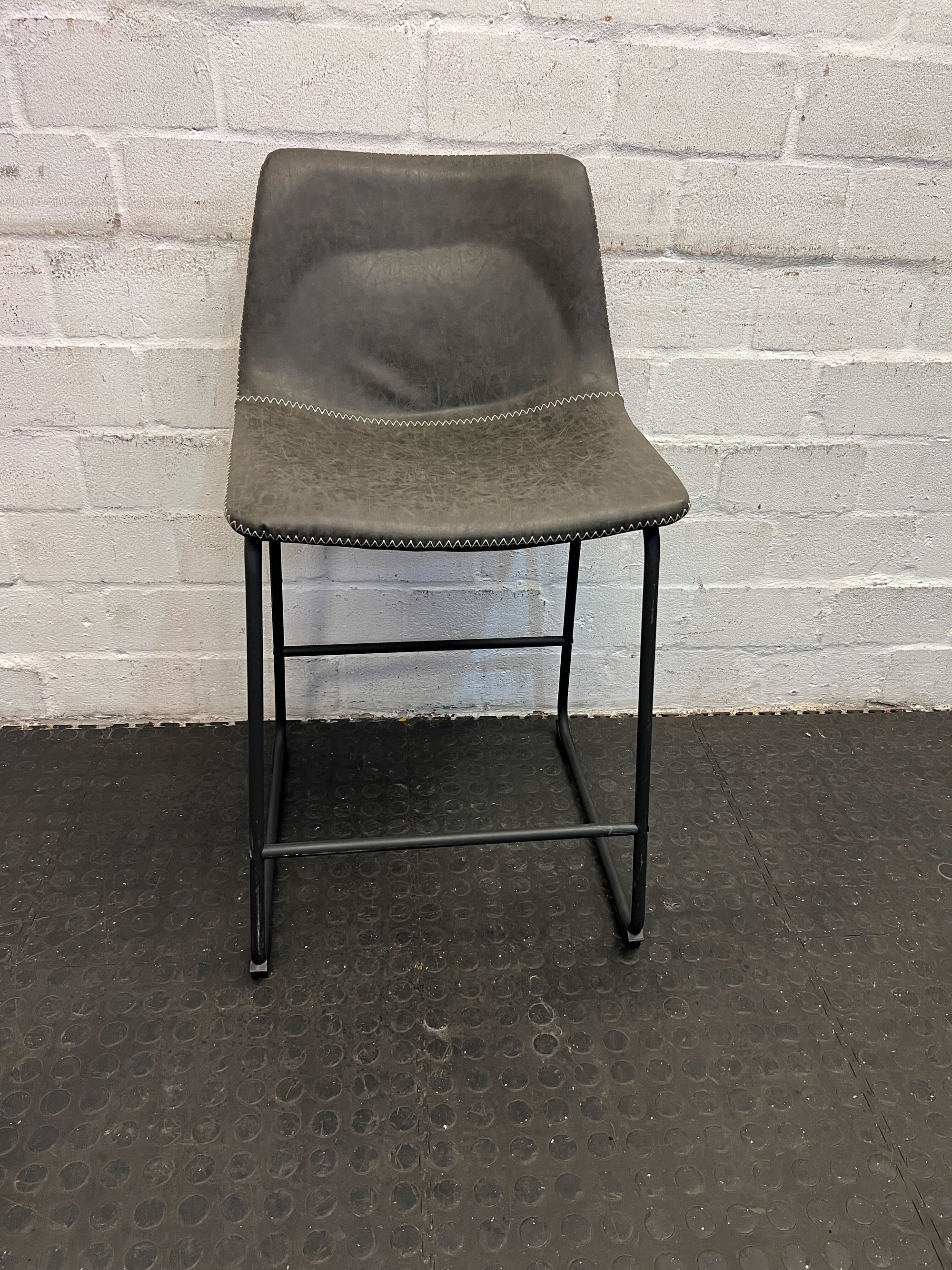 Industrial-Style Grey Faux Leather Cielo Bar Stool with Metal Frame