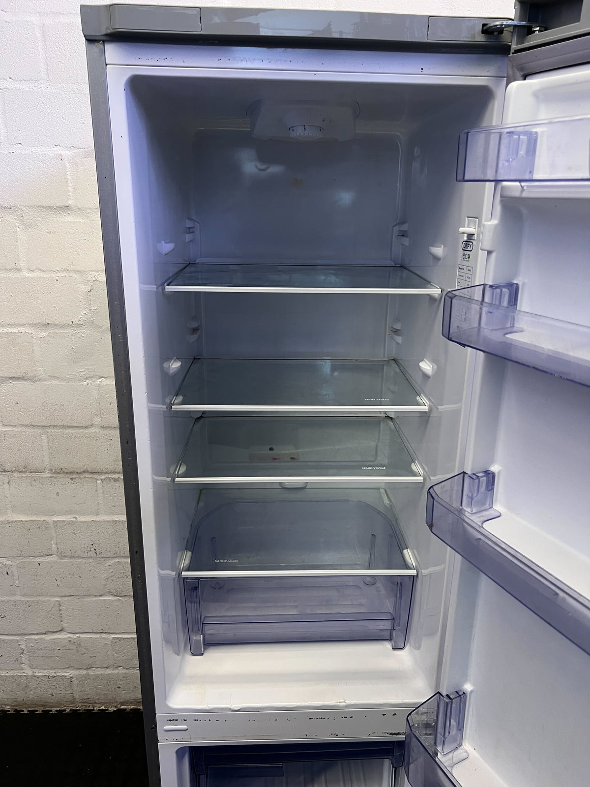 Sleek Grey Bottom Freezer Refrigerator - Energy Efficient - 1 Drawer broken