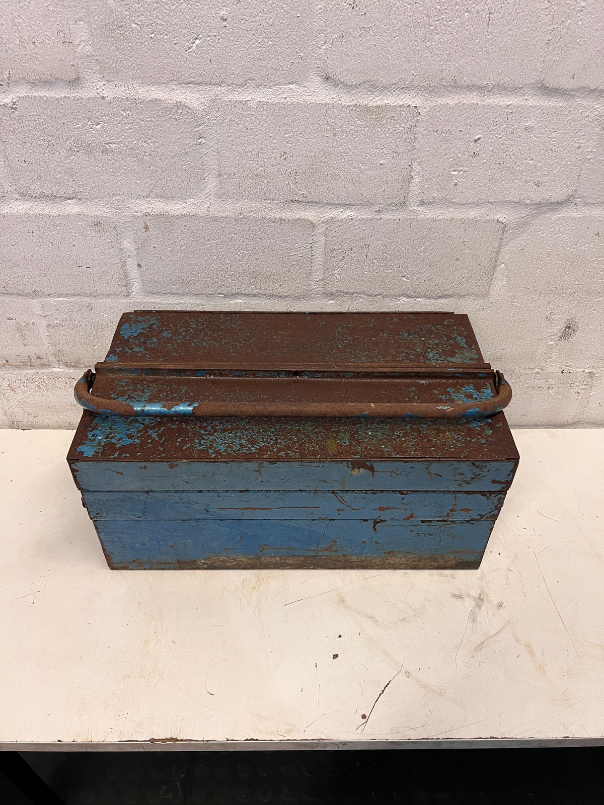 Vintage Metal Tool Box with Rusty Blue Finish - 2ndhandwarehouse.com
