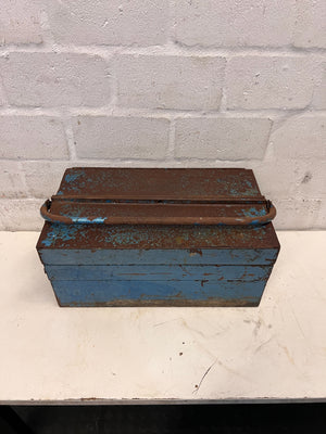 Vintage Metal Tool Box with Rusty Blue Finish - 2ndhandwarehouse.com