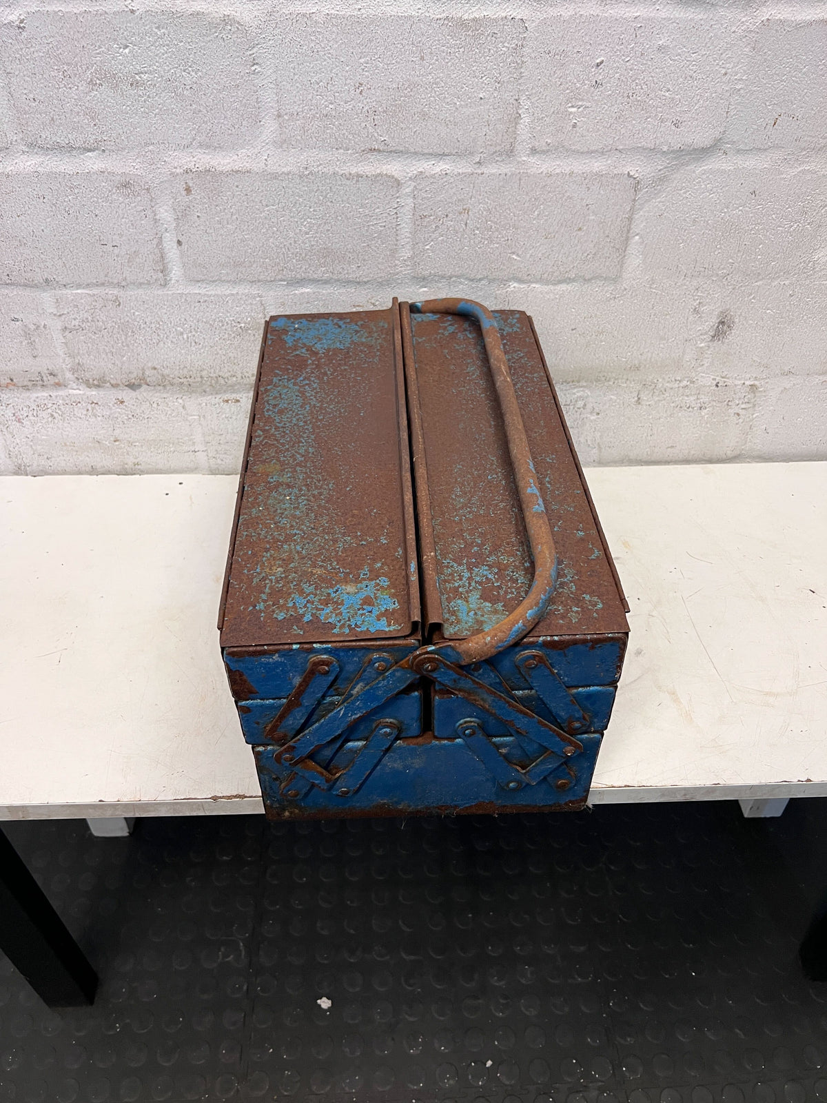 Vintage Metal Tool Box with Rusty Blue Finish - 2ndhandwarehouse.com
