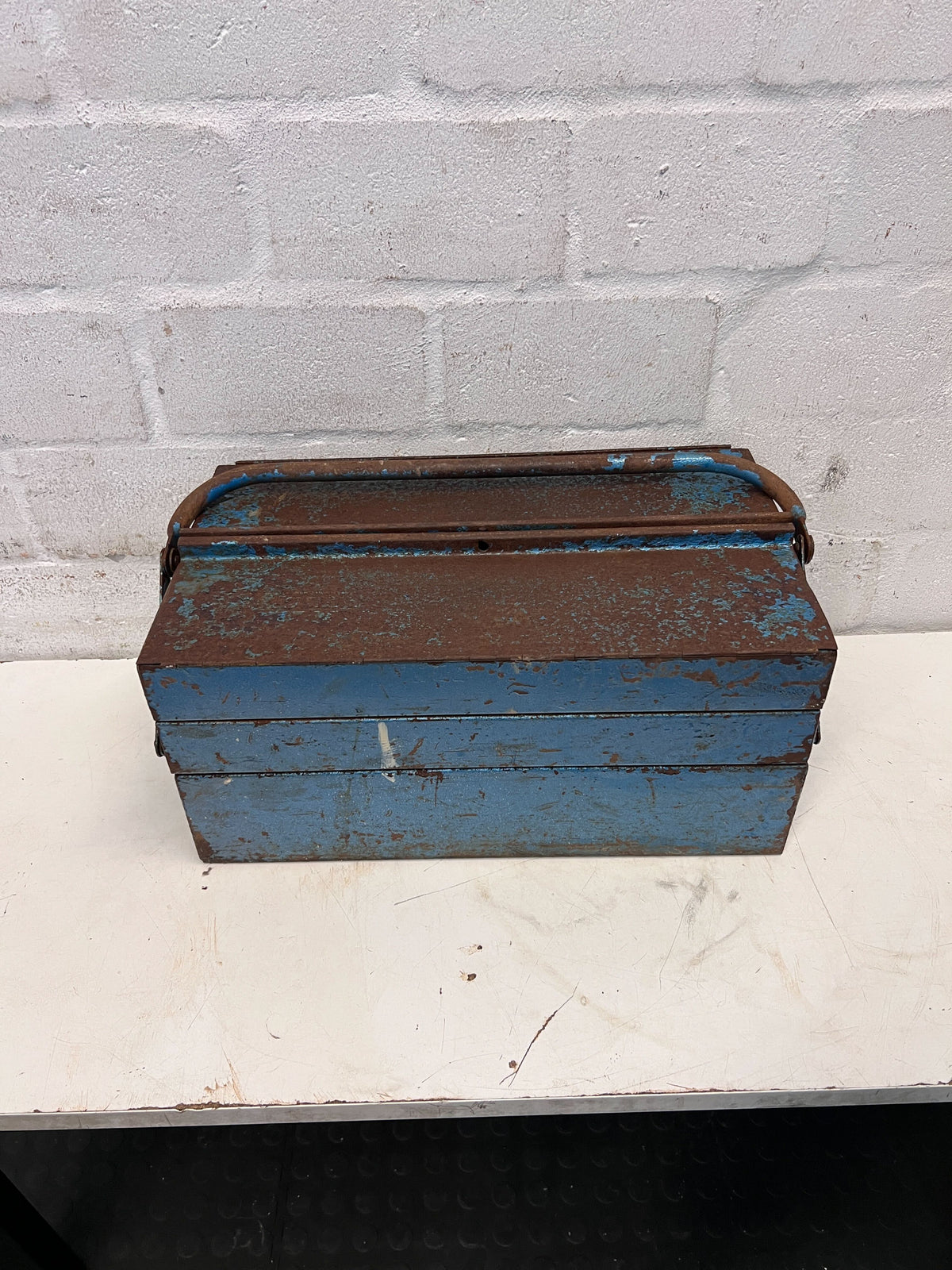 Vintage Metal Tool Box with Rusty Blue Finish - 2ndhandwarehouse.com