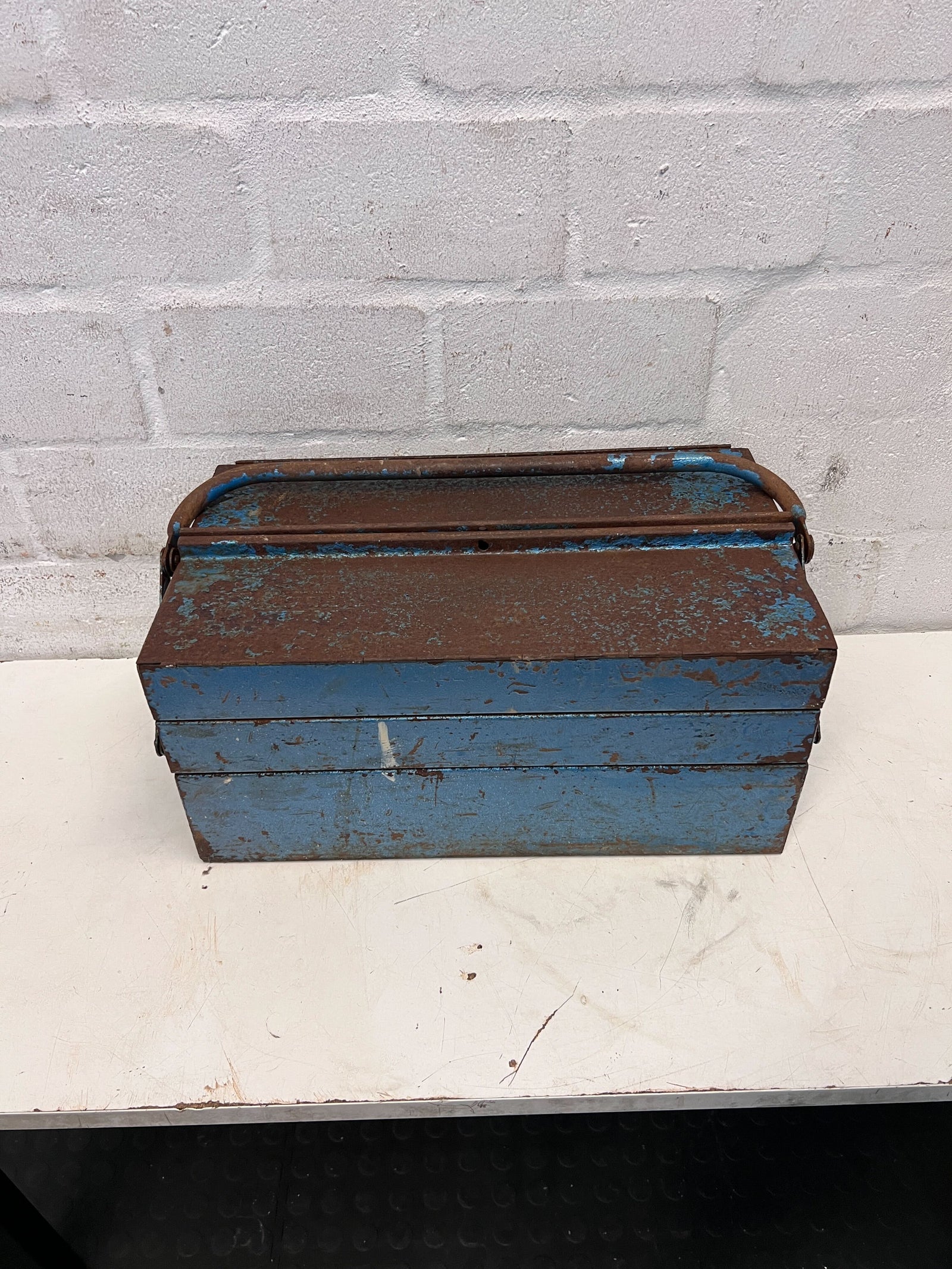 Vintage Metal Tool Box with Rusty Blue Finish - 2ndhandwarehouse.com