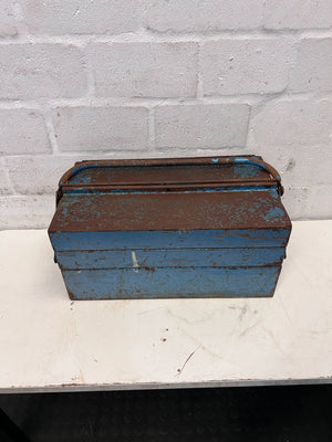 Vintage Metal Tool Box with Rusty Blue Finish - 2ndhandwarehouse.com