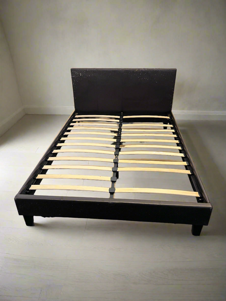 Sleek Black Upholstered Double Bed Frame with Minor Wear - REDUCED