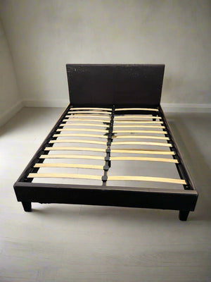 Sleek Black Upholstered Double Bed Frame with Minor Wear - REDUCED