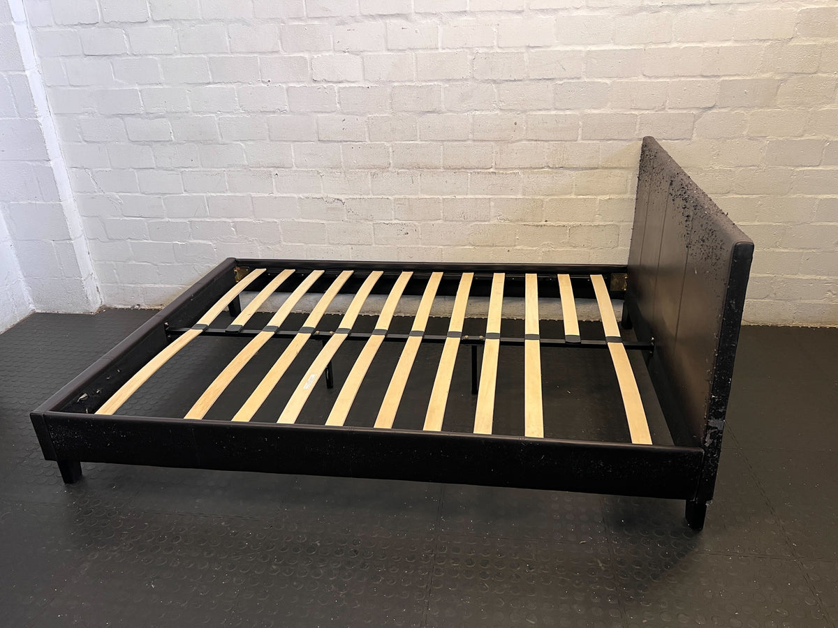 Sleek Black Upholstered Double Bed Frame with Minor Wear - REDUCED