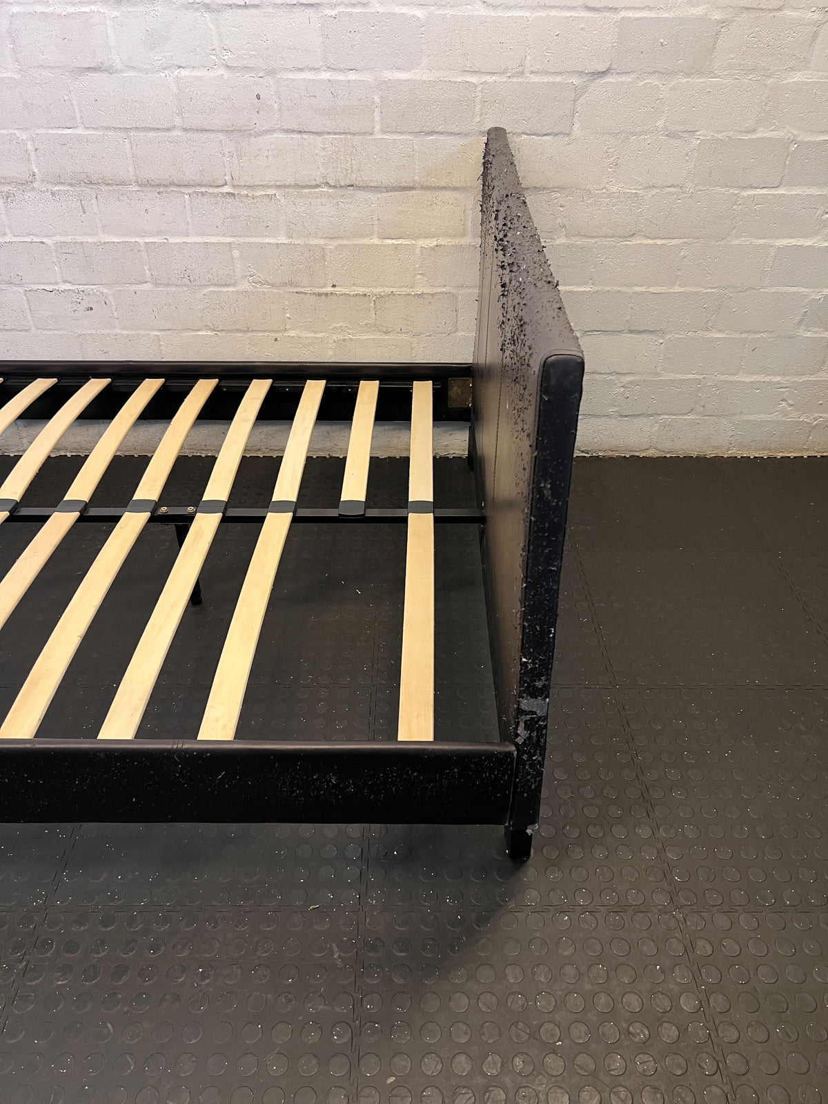 Sleek Black Upholstered Double Bed Frame with Minor Wear - REDUCED