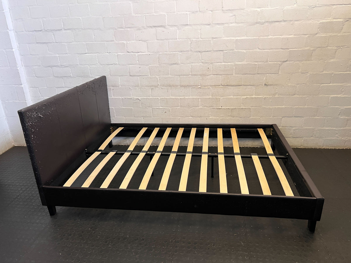 Sleek Black Upholstered Double Bed Frame with Minor Wear - REDUCED