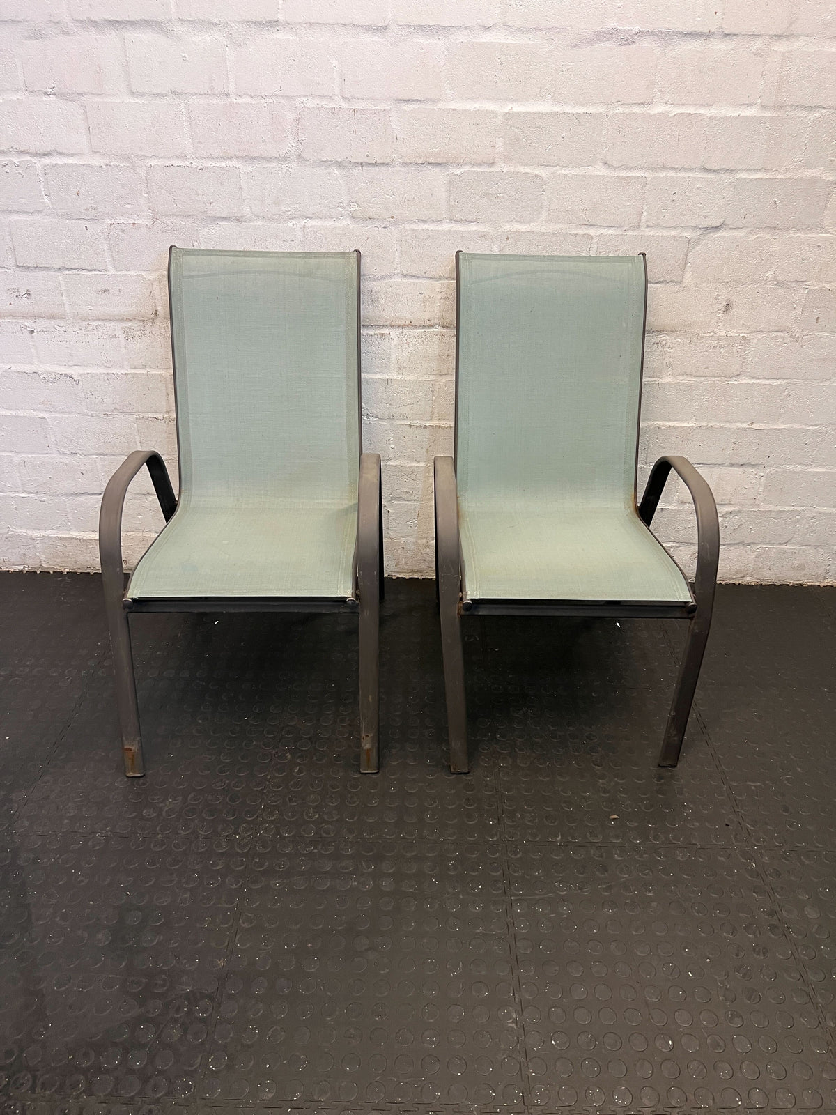 Contemporary Metal Garden Chair with Mint Green Fabric - Slight Rust