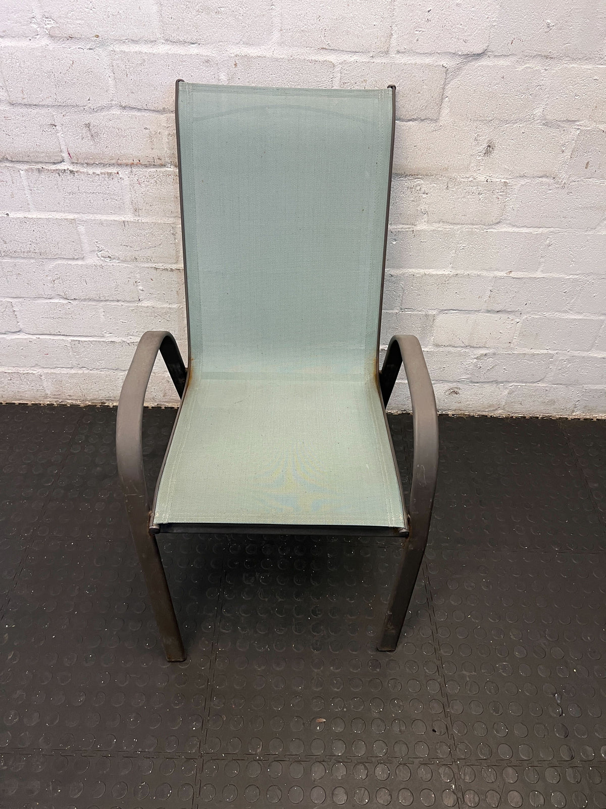 Contemporary Metal Garden Chair with Mint Green Fabric - Slight Rust