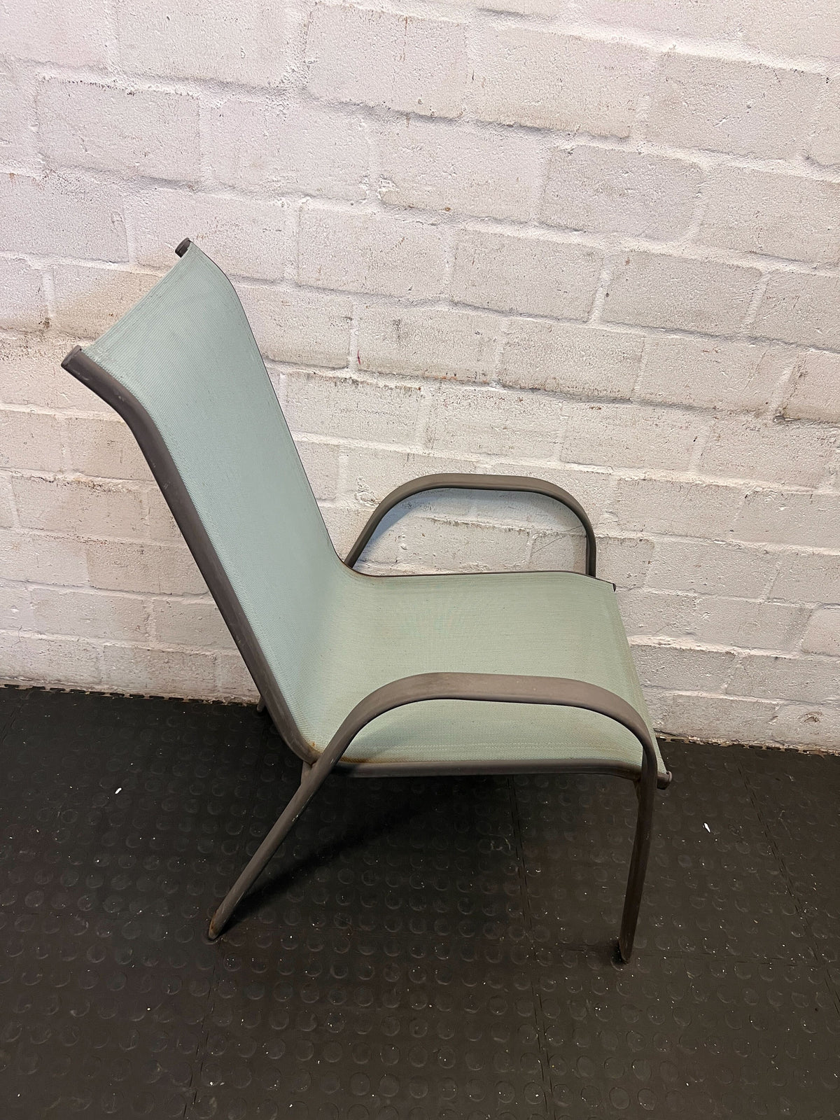 Contemporary Metal Garden Chair with Mint Green Fabric - Slight Rust