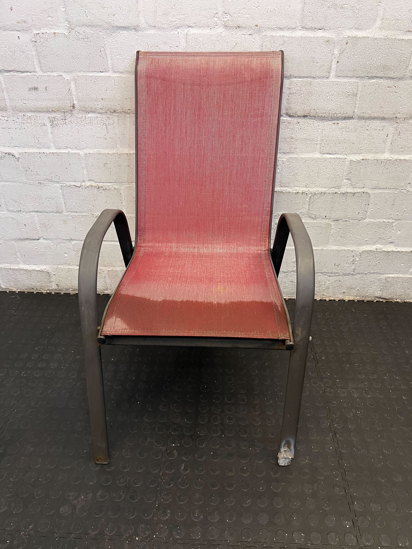 Vintage Red Outdoor Chair with Metal Frame - Minor Wear