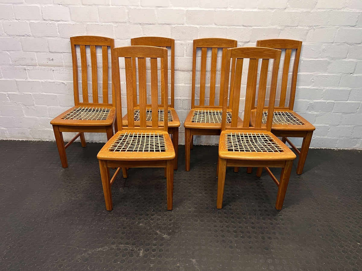 Wooden Dining Chair - Natural Oak Finish with Woven Seat - 2ndhandwarehouse.com