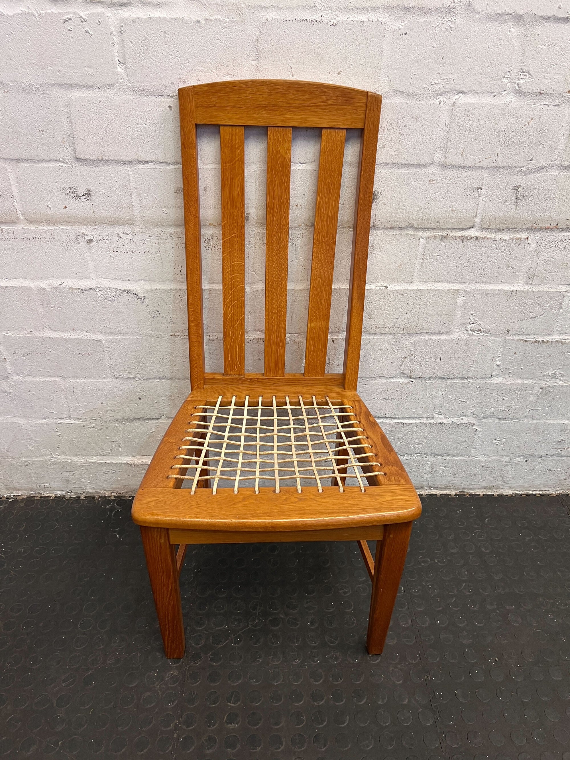 Wooden Dining Chair - Natural Oak Finish with Woven Seat