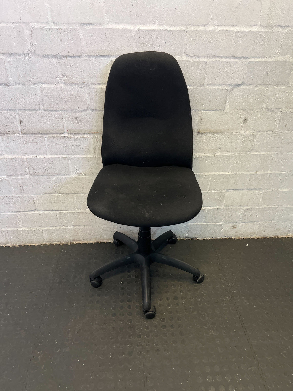 Comfortable Black Fabric Office Chair with Minor Wear